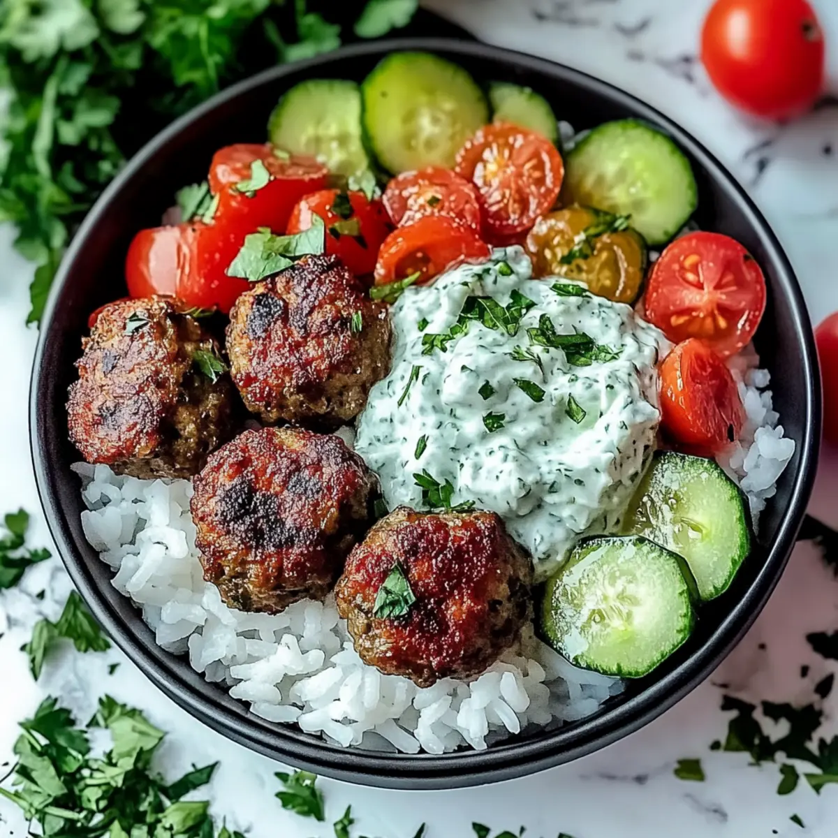 Greek Meatball Bowl with Tzatziki