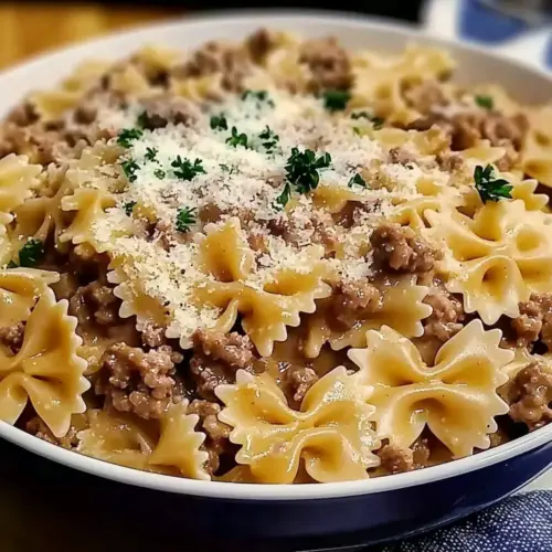 Garlic Parmesan Bowtie Pasta with Creamy Beef
