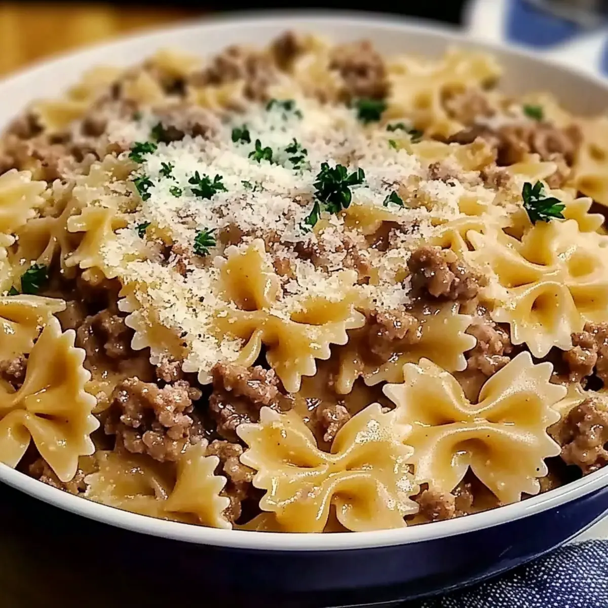 Garlic Parmesan Bowtie Pasta with Creamy Beef