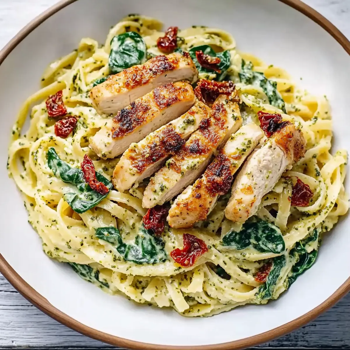 Simple Creamy Chicken Pesto Pasta with Spinach