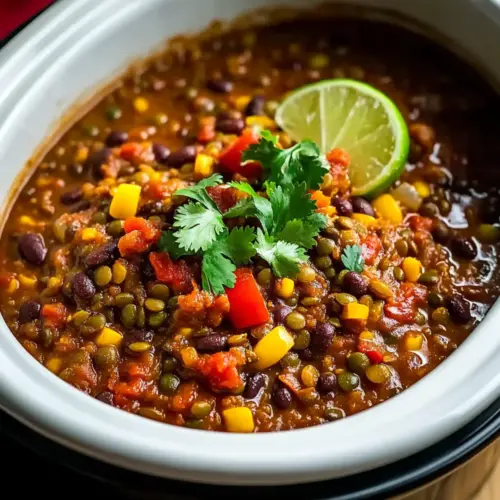 High Protein Crockpot Lentil Taco Chili