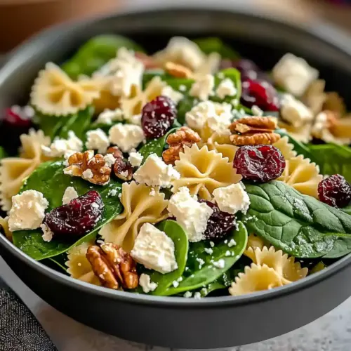 Spinach Pasta Salad with Feta and Cranberries