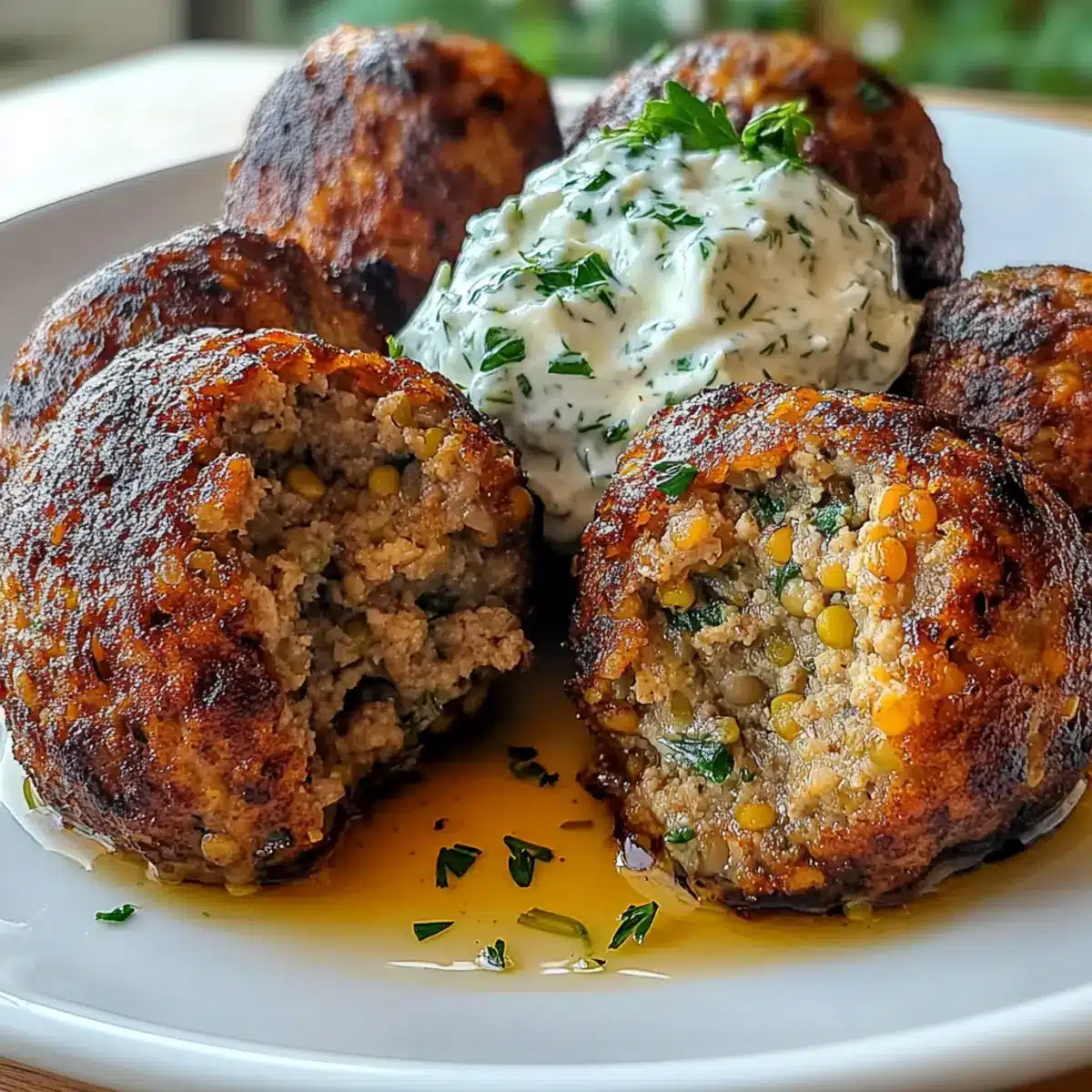 Baked Greek Lentil Meatballs with Tzatziki