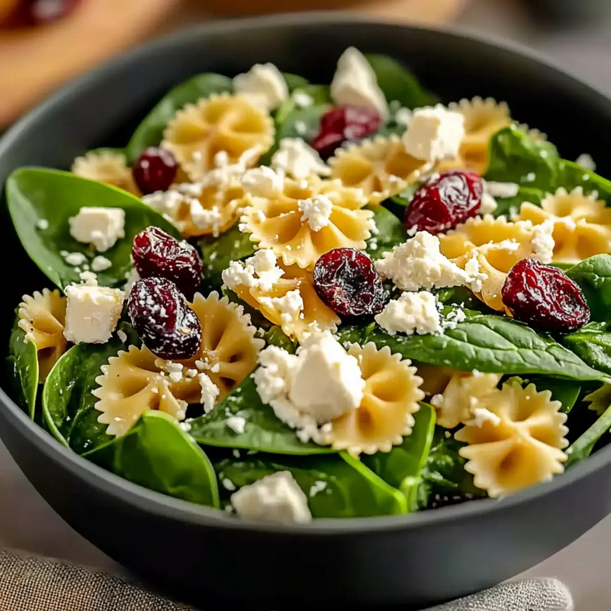 Spinach Pasta Salad with Feta and Cranberries