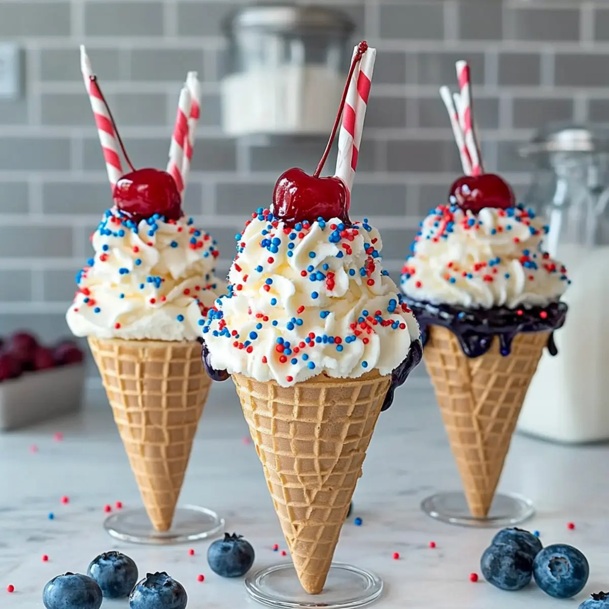 4th of July Cheesecake Ice Cream Cones