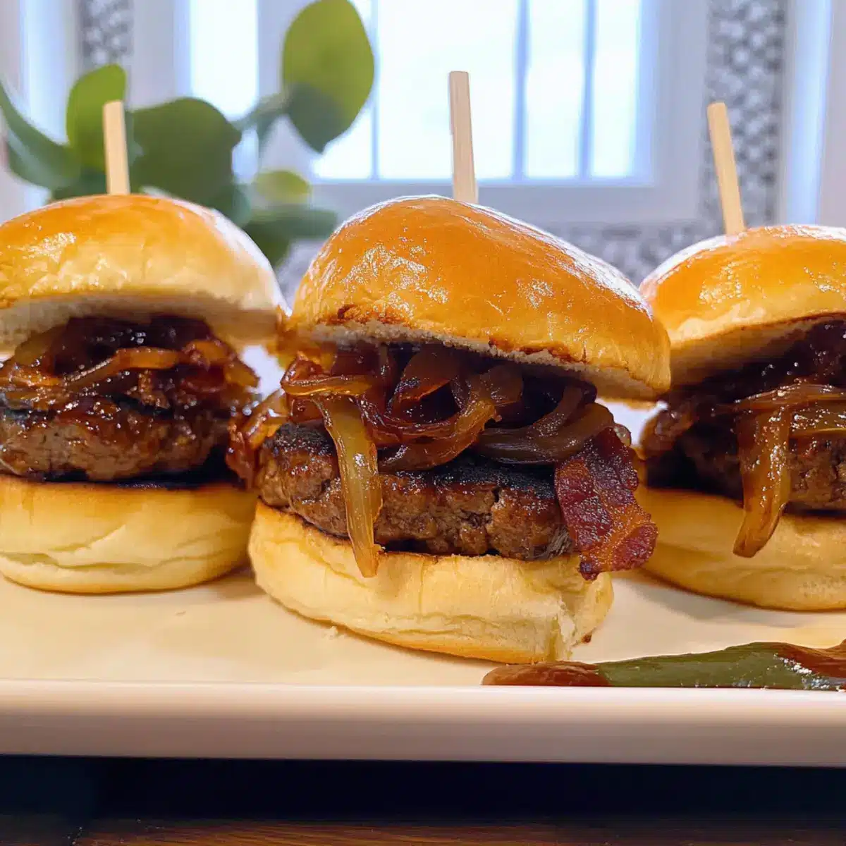 Whiskey Bacon Onion Burger Sliders