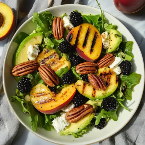 Grilled Peach Salad With Pecans and Blackberries