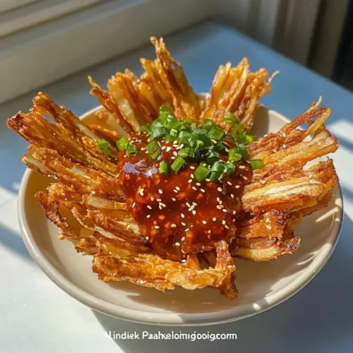Crispy Pan-Fried Enoki Mushrooms with Gochujang Sauce