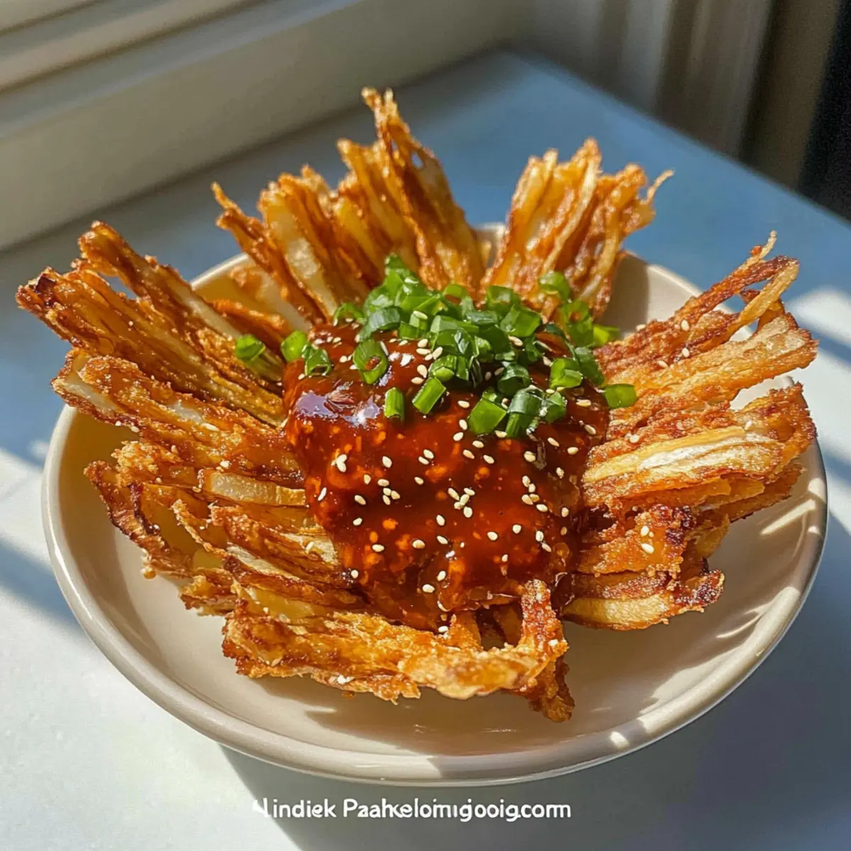 Crispy Pan-Fried Enoki Mushrooms with Gochujang Sauce