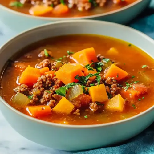 Homemade Sweet Potato Soup with Ground Beef