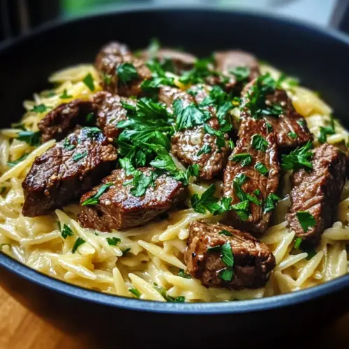 One Pot Creamy Garlic Butter Steak Orzo