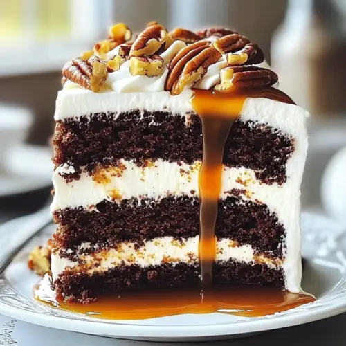 Moist Chocolate Caramel Pecan Layer Cake Delight