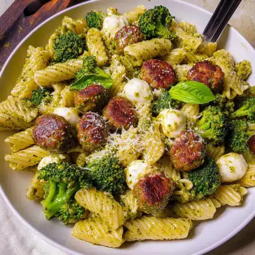 Pesto Pasta with Turkey Meatballs