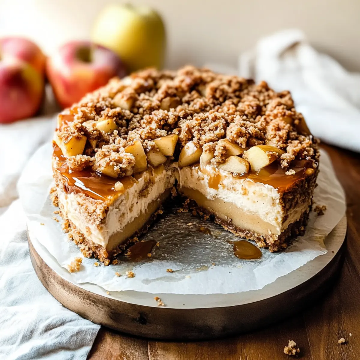 Salted Caramel Vegan Apple Crumble Cheesecake