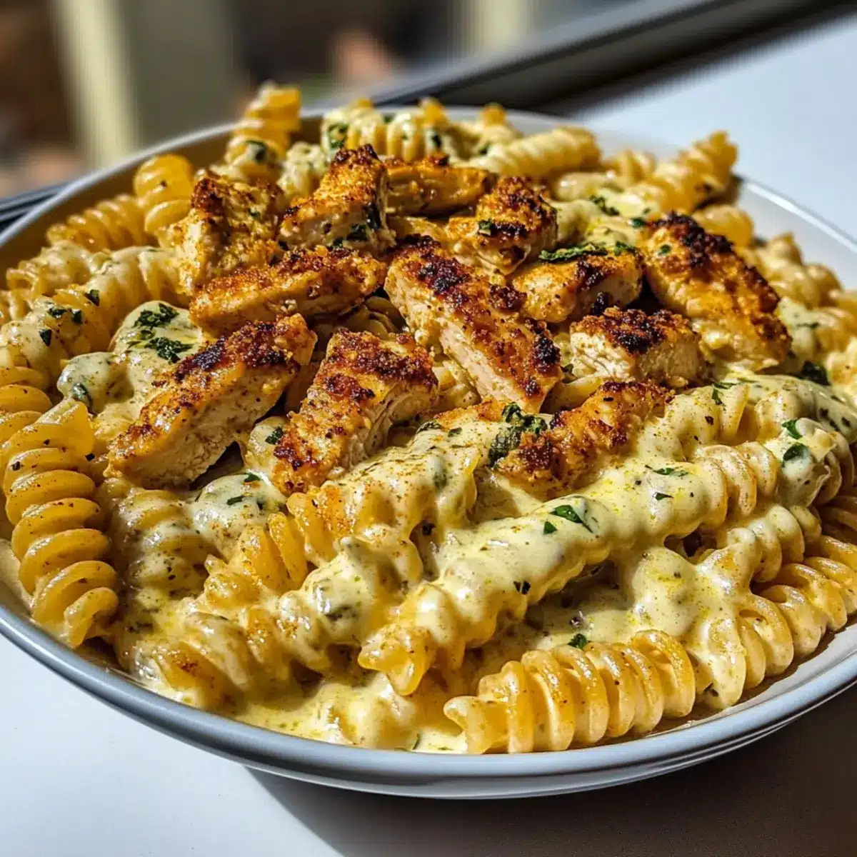 Creamy Cajun Chicken Rotini with Mozzarella Alfredo Delight